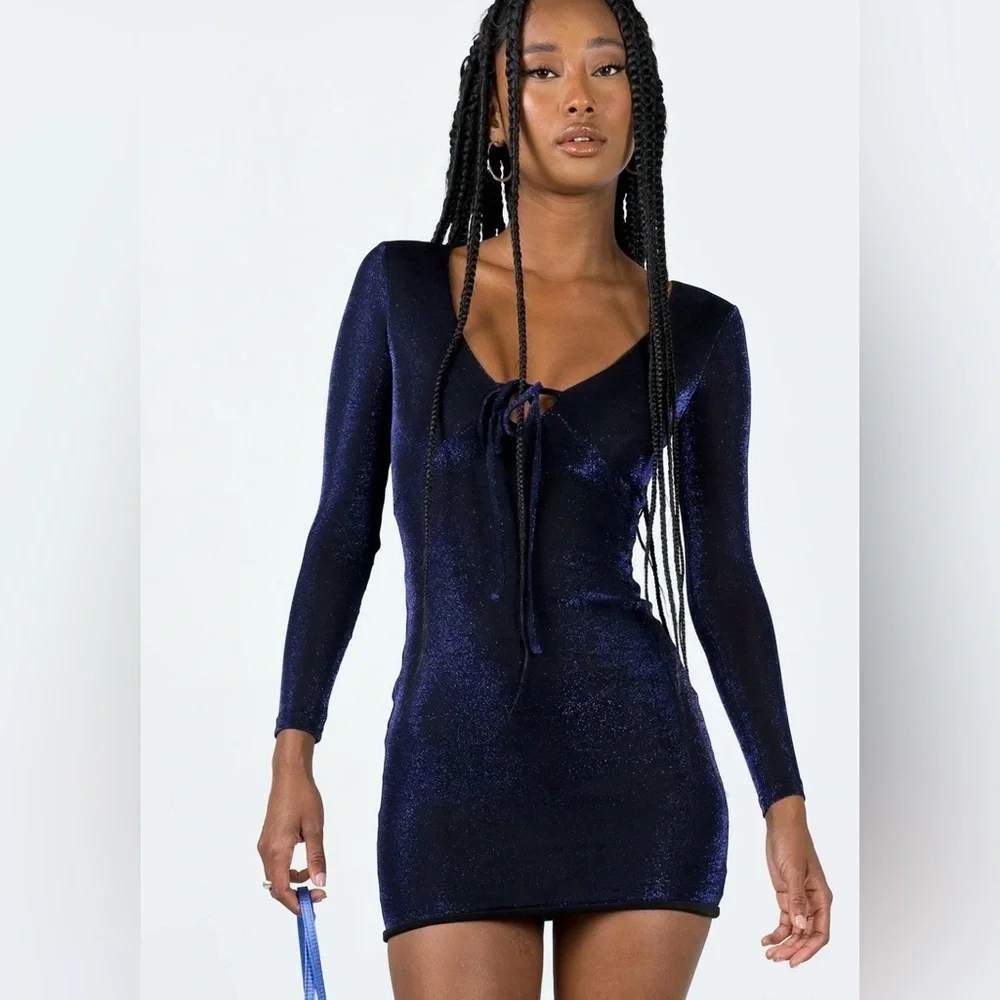 NWTβ Princess Polly Hewitt Mini Dress Womens 8 Navy Metallic babydoll fairy Y2K